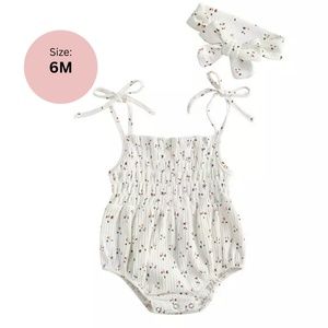 6M FLORAL BABY GIRL COTTON ONE PIECE SET WITH HEADBAND